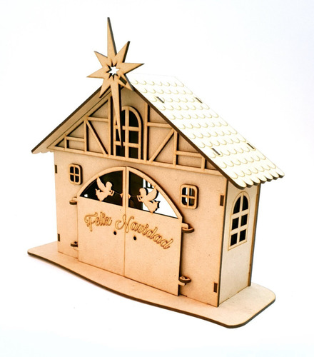 Pesebre Nacimiento Con Puertas En Mdf Navidad