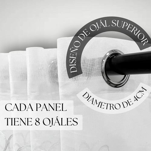 Cortina Blanca Translúcida Bordada 230x135 Cm 1 Pza Blanco