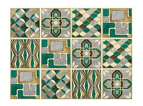 Vinilos Decorativos 12u. 15x15cm Azulejo Retro Verde/gris