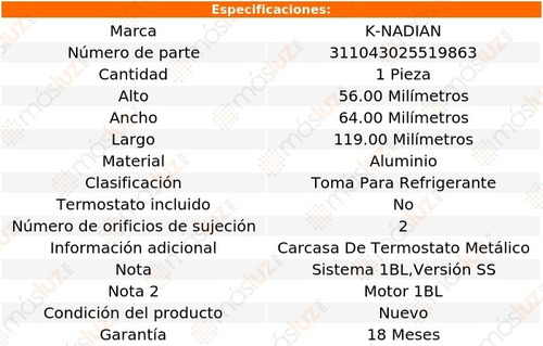 Toma De Refrigerante Aluminio 2 Pernos Impala L6 4.1l 65/73