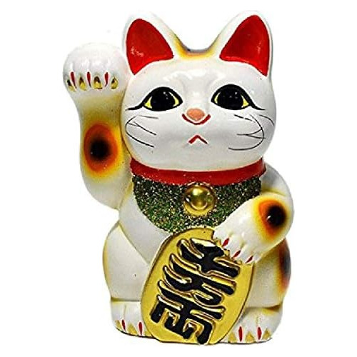 Maneki Blanco De Porcelana Tokoname De 6.3'' Hecho Japã...