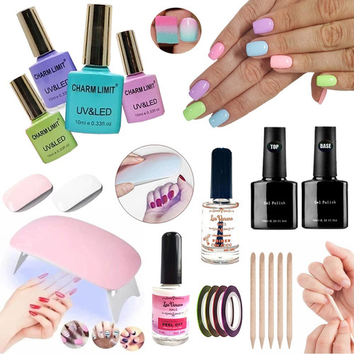 Kit Esmaltes Semipermanentes Uv Cabina Primer Base Top Coat