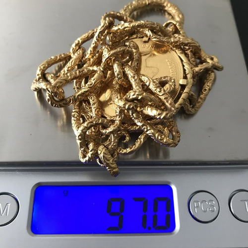 Corrente Pingente Moeda Ouro Impperio Ouro 22k, Peso: 97gr.