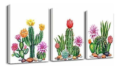 Plantas Verdes Cactus Acuarela Pintura Lienzo Arte De La Par