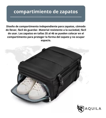 Mochila Viaje Carry On Aquila Calidad Deluxe Reforzada Color Negro Diseño De La Tela Liso