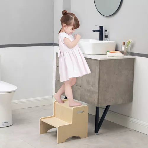 Taburete de tres pasos con asas para niños, torre de pie resistente para  encimera de cocina, fregadero de baño y inodoro para entrenamiento de  orinal