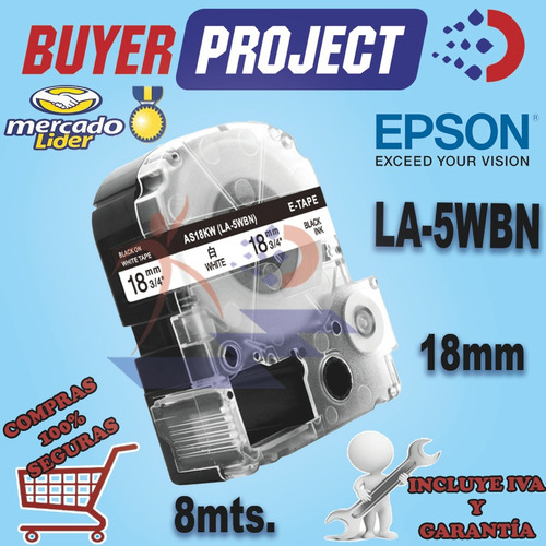 Imagen 2 de 5 de Cinta Etiqueta Negro/blanco 18mm 8m Epson Labelworks Lw-400