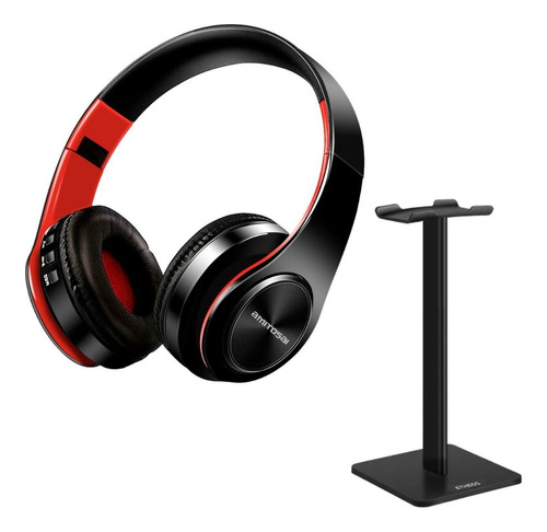 Combo Auriculares Amitosai Luxor Con Soporte Etheos Color Rojo