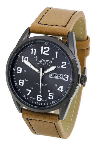 Reloj Europa By Diesel Hombre 4011 - Cuero Acero Wr30 Fecha