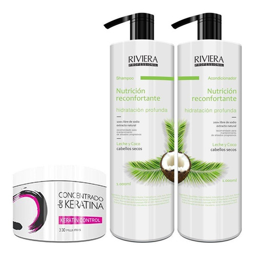 Shampoo 1l + Acond. S/sal Cabellos Secos + Keratina Riviera