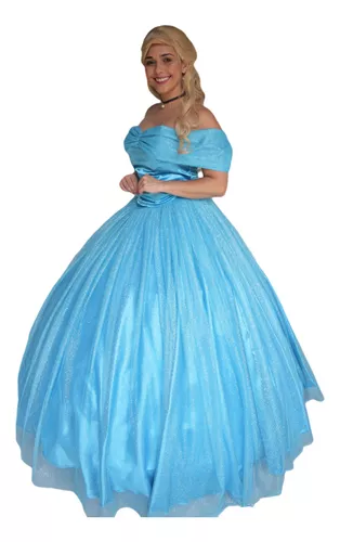 Fantasia Cinderela Borboletas Vestido Princesa Azul Luxuoso