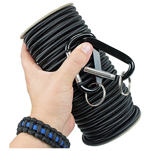 Shock Cord Marine Grade With 2 Carabiners 1/8, 3/16, 1/...