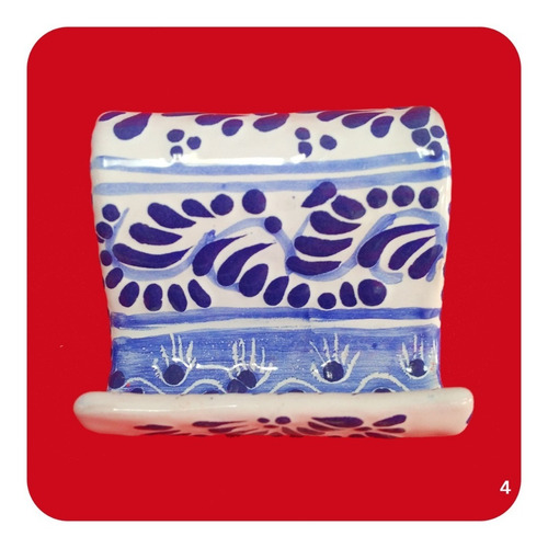 Imagen 5 de 7 de 4 Porta Celular Talavera Poblana Azul Bco Bases Diferentes