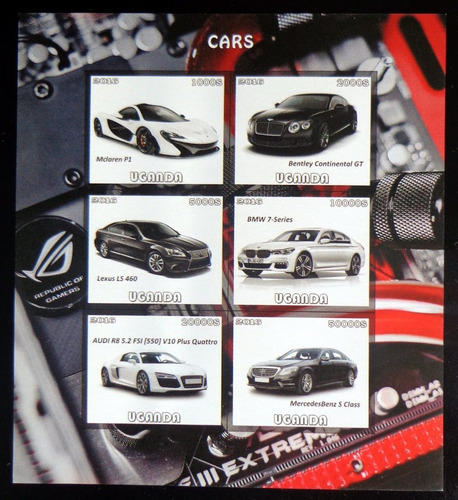 Uganda Autos, Bloque 6 Sellos S Dentar 2016 Mint L9872