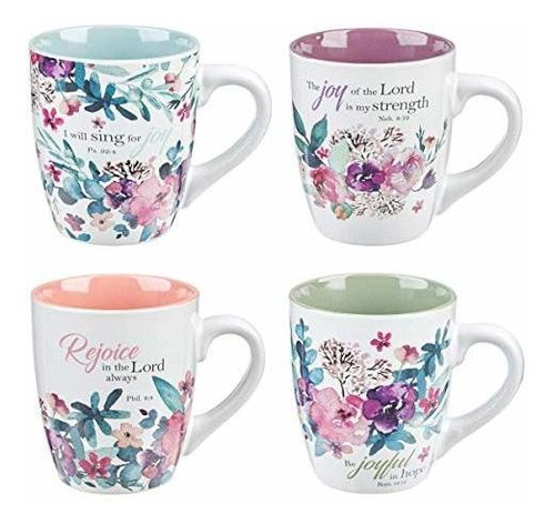 Taza De Cerámica Mujer | Flores Acuarela | Verso Bíblico |