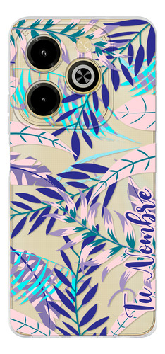 Funda Para Infinix Para Mujer Hojas Azules Con Tu Nombre
