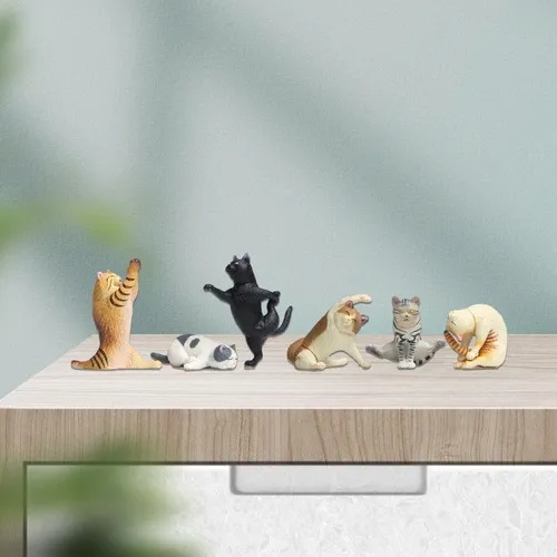6 Piezas De Dibujos Animados Kawaii Pvc Yoga Figuras De Gato