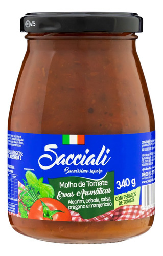 Molho de Tomate Ervas Aromáticas Sacciali sem glúten 340 g