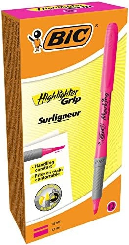 Resaltador Fluorescente Bic Brite Liner Grip, Punta Rosa, 12