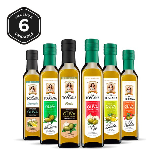 Aceite De Oliva E.v La Toscana Saborizado 6 Unidades X250cc