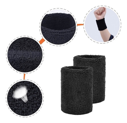 - 6 Par Muñequeras Sudor Microfibra Algodon Gym Pulsera