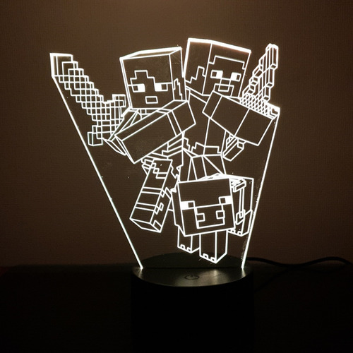 Imagen 5 de 11 de Lámpara Mesa 3d Minecraft Base Negra