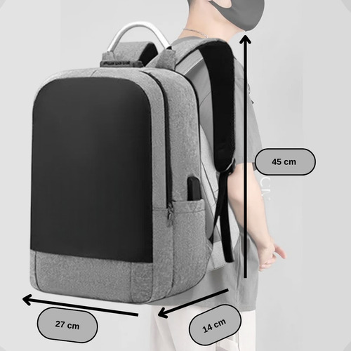 Mochila TeOliver Antifurto Executiva Com Cadeado Trava Segurança Conector Usb Fone Ouvido Integrado Porta Notebook Resistente Reforçada Grande Anti Furto Masculina Feminina Trabalho Escola Faculdade