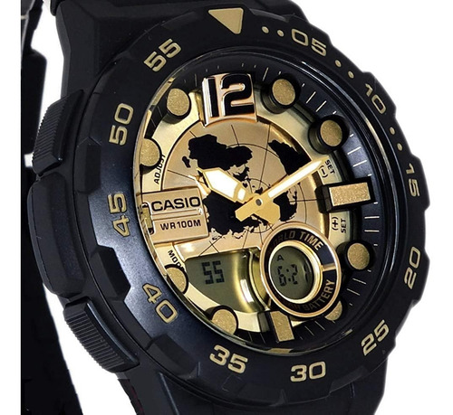Reloj Hombre Casio Aeq100 Caucho Telememo Cronómetro Alarmas
