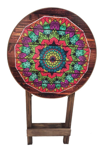 Mesa Dobrável Bistrô Mandala Adesivada Madeira Cor N/a