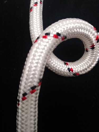 Soga 12mm Seguridad Poda Silleta Rappel Fuerte Certif. X40m Blanco Con Pintas Negras Y Rojas