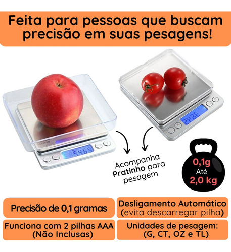Mini Balança Digital De Cozinha Alta Precisão 0,1g Até 2000g