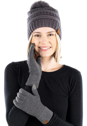 Conjunto A Juego Para Mujer, Gorro De Invierno Con Pompones 