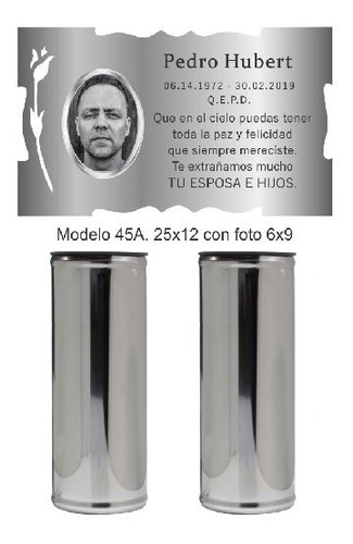 Imagen 1 de 7 de Placa 25x12cm + Foto + Floreros. Para Cementerio, Lapidas.