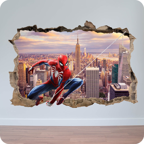 Vinilo Mural Pared Rota 3d Spiderman 100x150