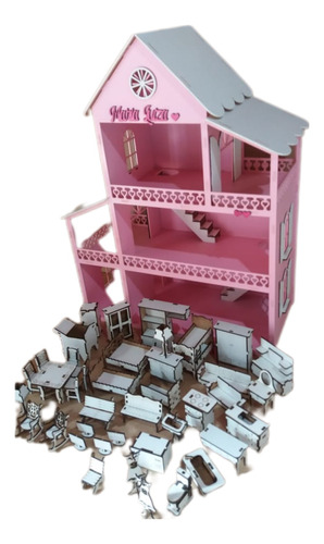 Casinha De Boneca Barbie+ 30 Móveis + Brinde Nome