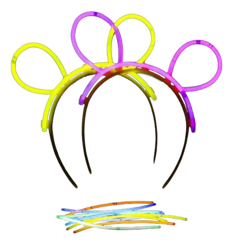 12 Pza De Diadema Neon Glow Orejas Mickey Cyalume Brillantes