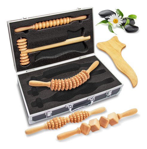 Serenelife 6 Pcs Kit De Rodillo De Masaje De Madera Para Esc