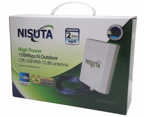 Placa Nisuta 310 Wifi Exterior 5km 12 Dbi 2w Cable 9.5m Pc