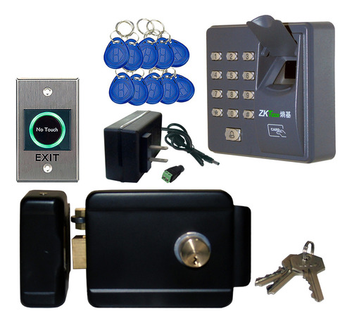 Kit Control Acceso Biométrico Rfid Chapa Llaveros Botón Ir Color Gris Oscuro