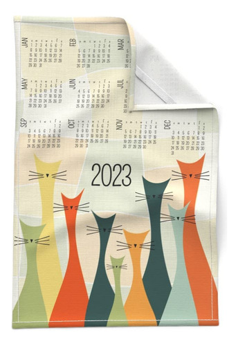 Toalla Te Estampada Lona Algodon Lino Calendario 2023 Retro