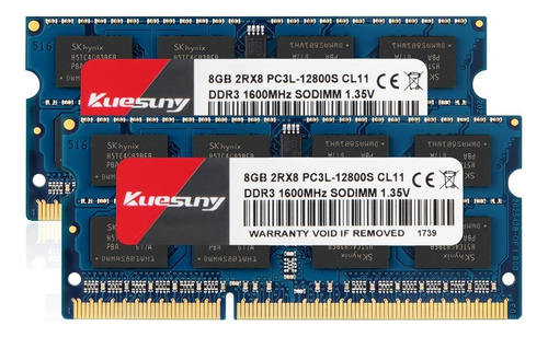 Memoria RAM PC3 12800 gamer color azul 16GB 2x8GB Kuesuny DDR3L-1600