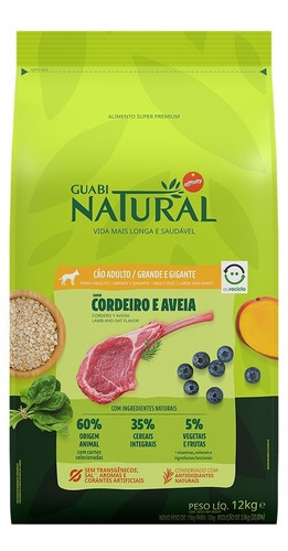 Ração Cães Grandes E Gigantes Guabi Natural Cordeiro 12kg