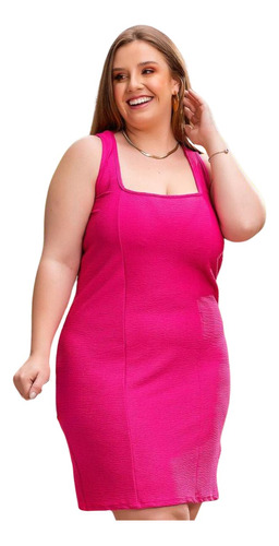Vestido Tubinho Pink Em Malha Anarruga Plus Size Feminino