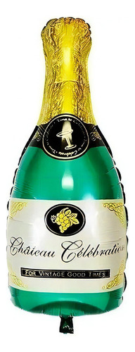Balão Garrafa Champagne Metalizado Decoração Réveillon 1m Cor Verde