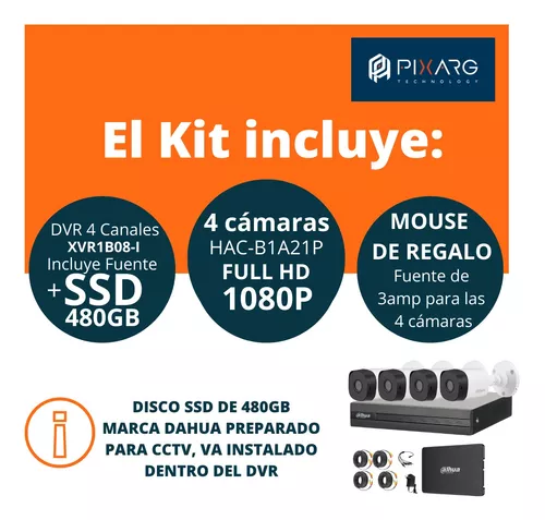 Kit Cctv 4 Camaras de seguridad video vigilancia Bullet Dahua 4k 8mpx Dvr 4  Canales 1tb disco duro