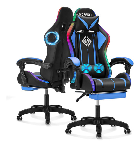 Silla De Juegos Con Altavoces Bluetooth Y Luces Led Rgb Azul/negro Material Del Tapizado