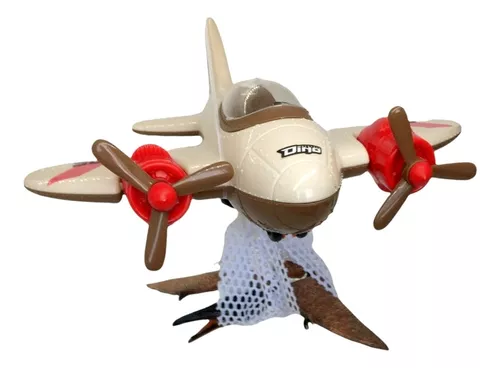 Avião Brinquedo + Dinossauro Pterodáctilo Vinil E Rede Caça