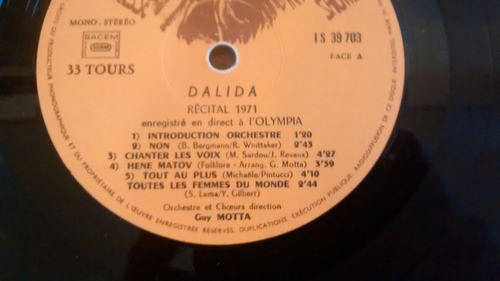Vinilo Lp De Dalila En El Olympia 1971 (u1310