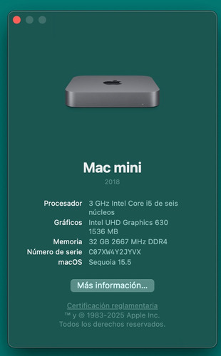 Apple Mac Mini Core I5 (late 2018) - 256 Gb Ssd | 32gb Ram (Usado)