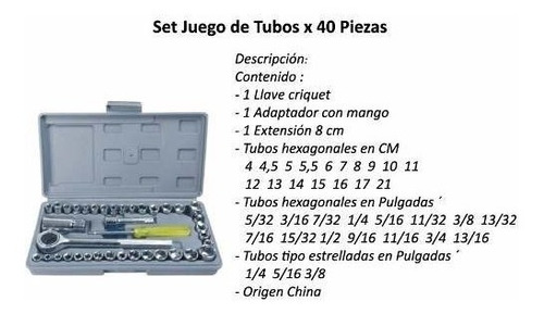 Imagen 3 de 10 de Set Herramientas Llaves Tubo Combinada Cricket 40 Pcs Valija